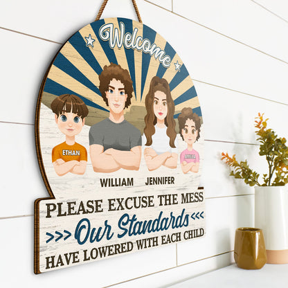 Welcome Please Excuse The Mess - Anniversary, Home Decor Gift For Couple, Husband, Wife - Personalized Custom Shaped Wood Sign