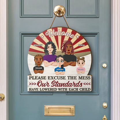 Welcome Please Excuse The Mess - Anniversary, Home Decor Gift For Couple, Husband, Wife - Personalized Custom Shaped Wood Sign