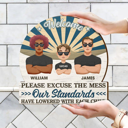 Welcome Please Excuse The Mess - Anniversary, Home Decor Gift For Couple, Husband, Wife - Personalized Custom Shaped Wood Sign