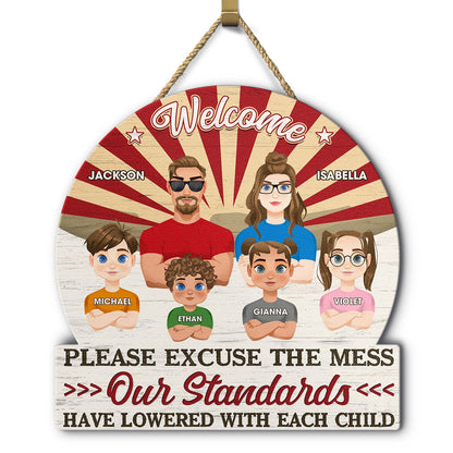 Welcome Please Excuse The Mess - Anniversary, Home Decor Gift For Couple, Husband, Wife - Personalized Custom Shaped Wood Sign