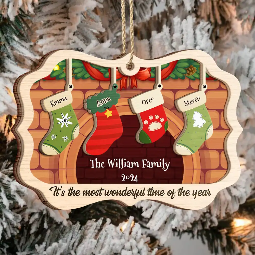 Stockings Hanging The Most Wonderful Time Of Year - Gift For Family - Personalized Custom 2-Layered Ornament