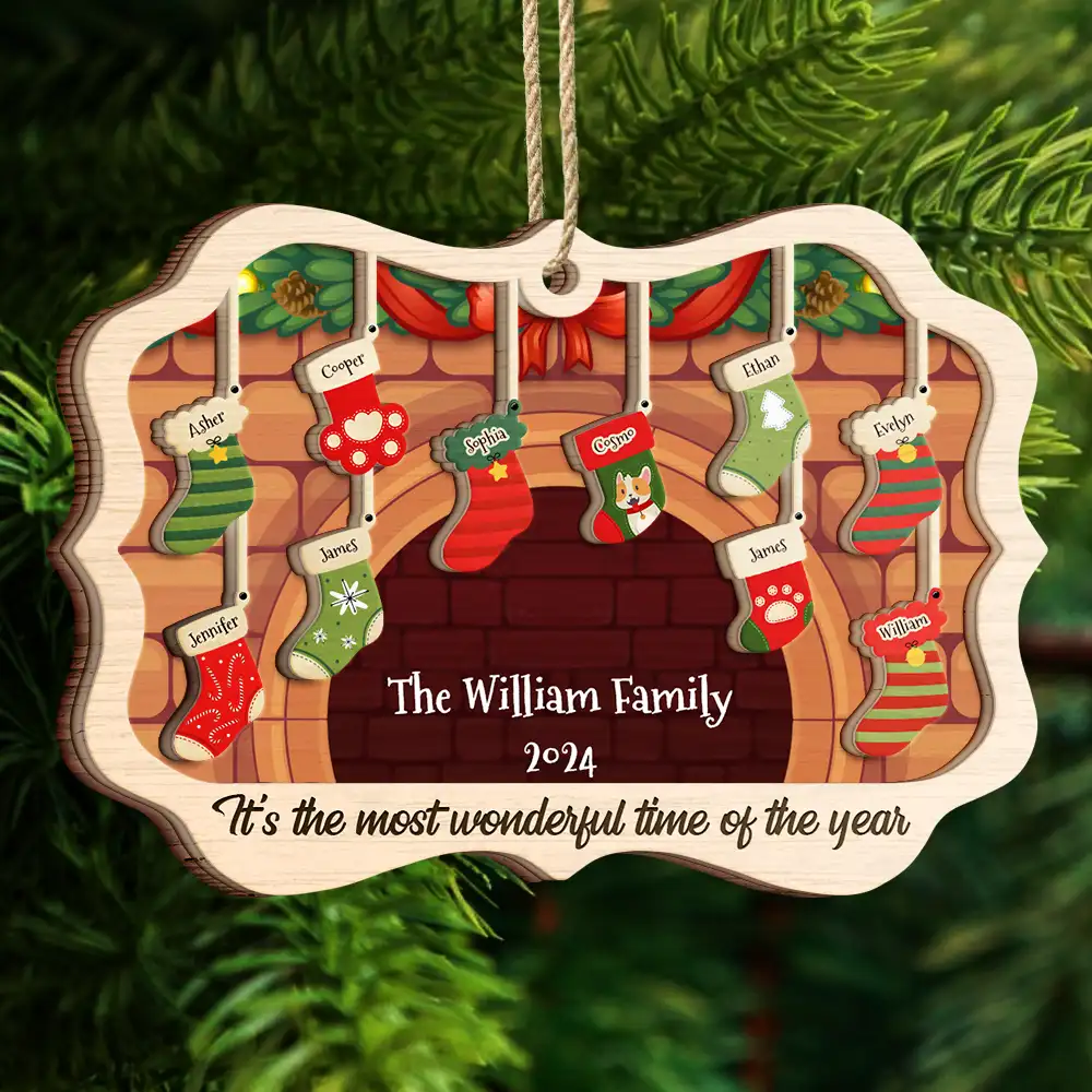 Stockings Hanging The Most Wonderful Time Of Year - Gift For Family - Personalized Custom 2-Layered Ornament