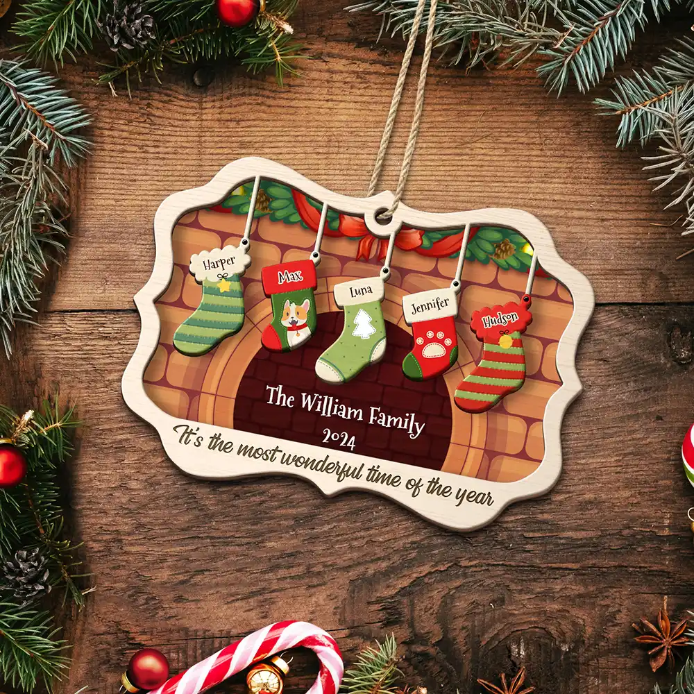 Stockings Hanging The Most Wonderful Time Of Year - Gift For Family - Personalized Custom 2-Layered Ornament