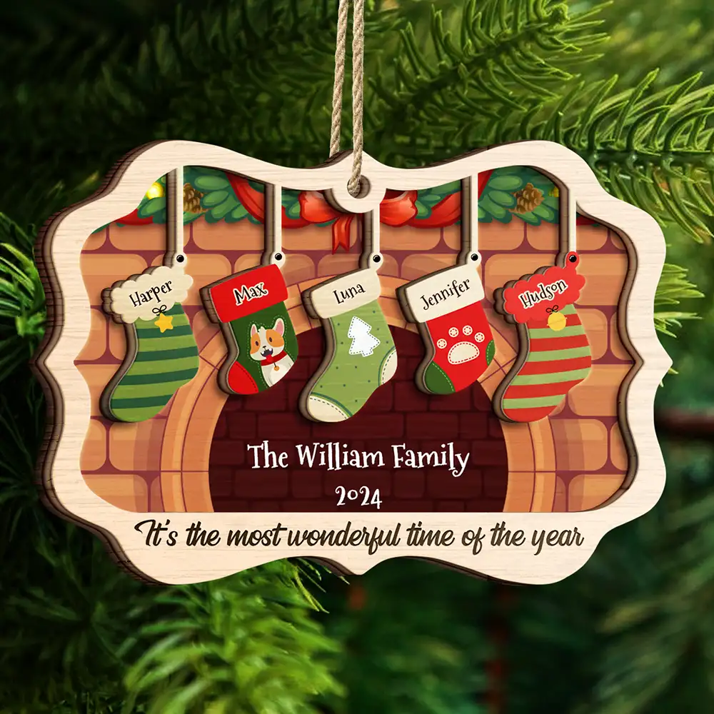 Stockings Hanging The Most Wonderful Time Of Year - Gift For Family - Personalized Custom 2-Layered Ornament