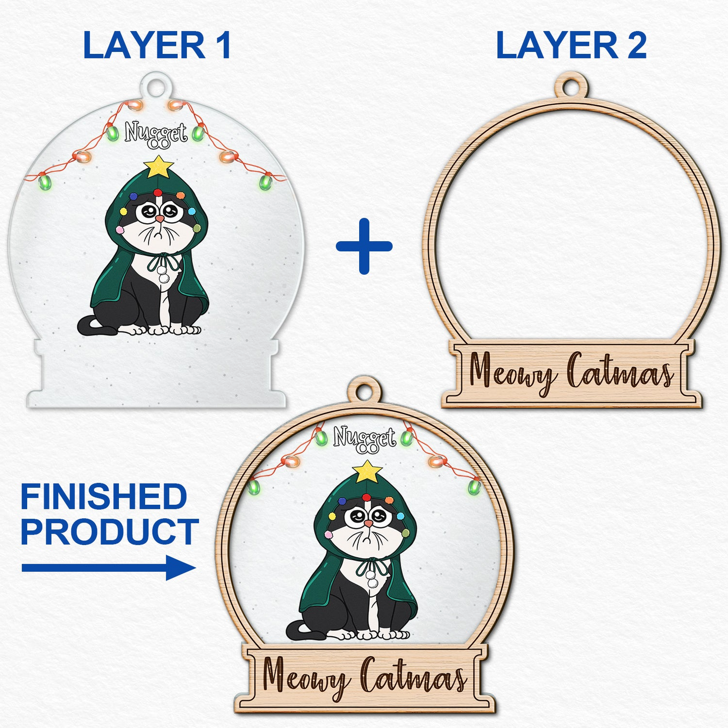 Meowy Catmas - Christmas Gift For Cat Lovers - Personalized 2-Layered Ornament