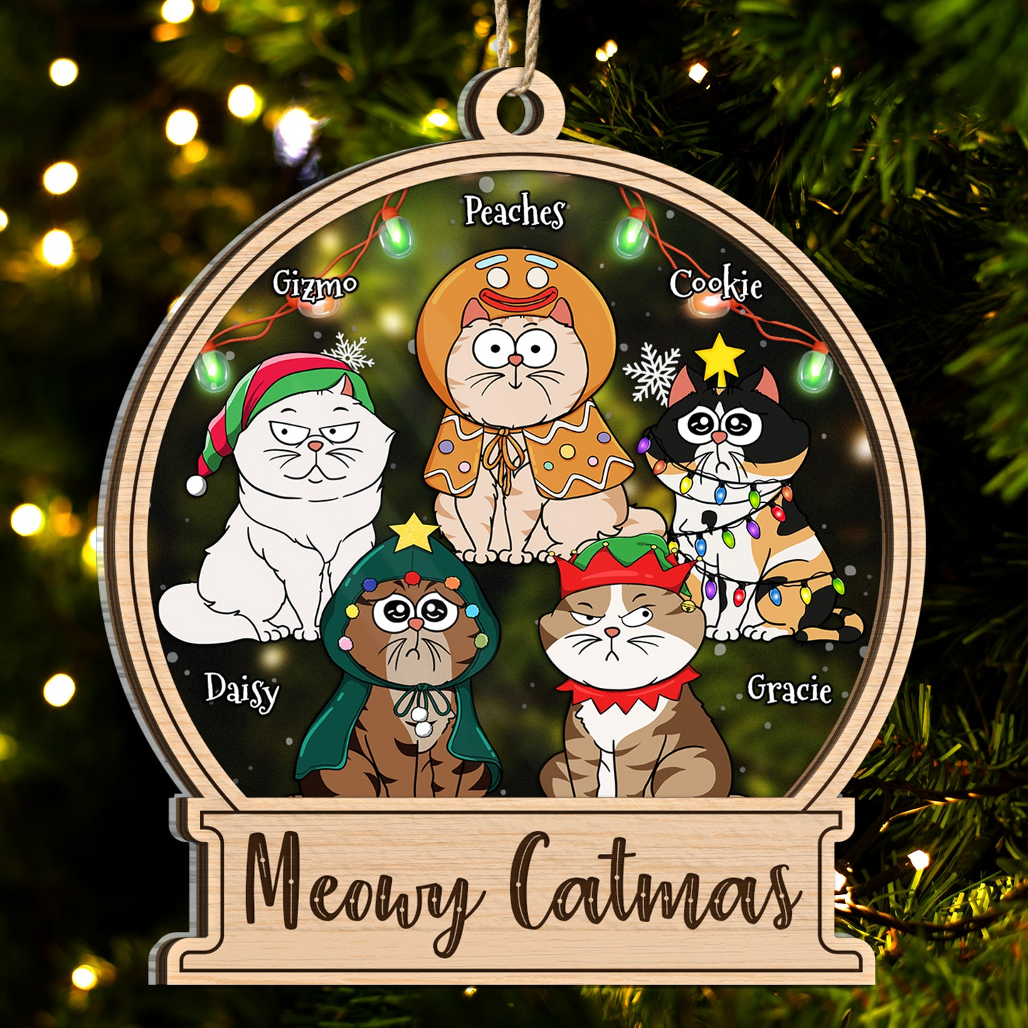 Meowy Catmas - Christmas Gift For Cat Lovers - Personalized 2-Layered Ornament