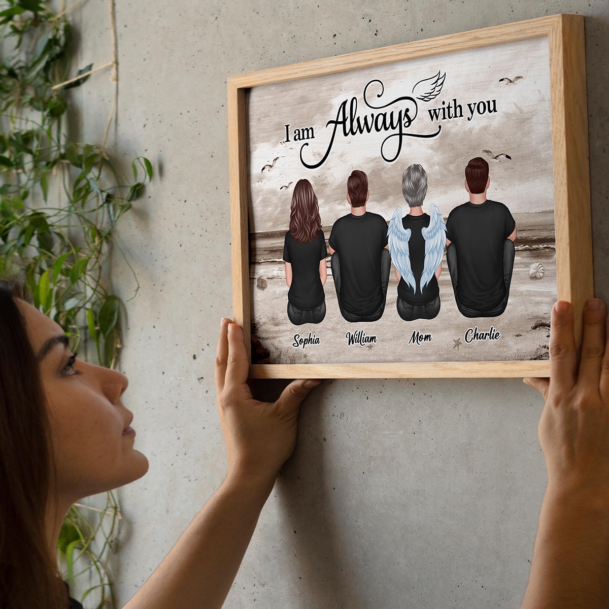 Always With You Family Sitting Retro Vintage Beach Landscape Memorial Personalized Horizontal Poster