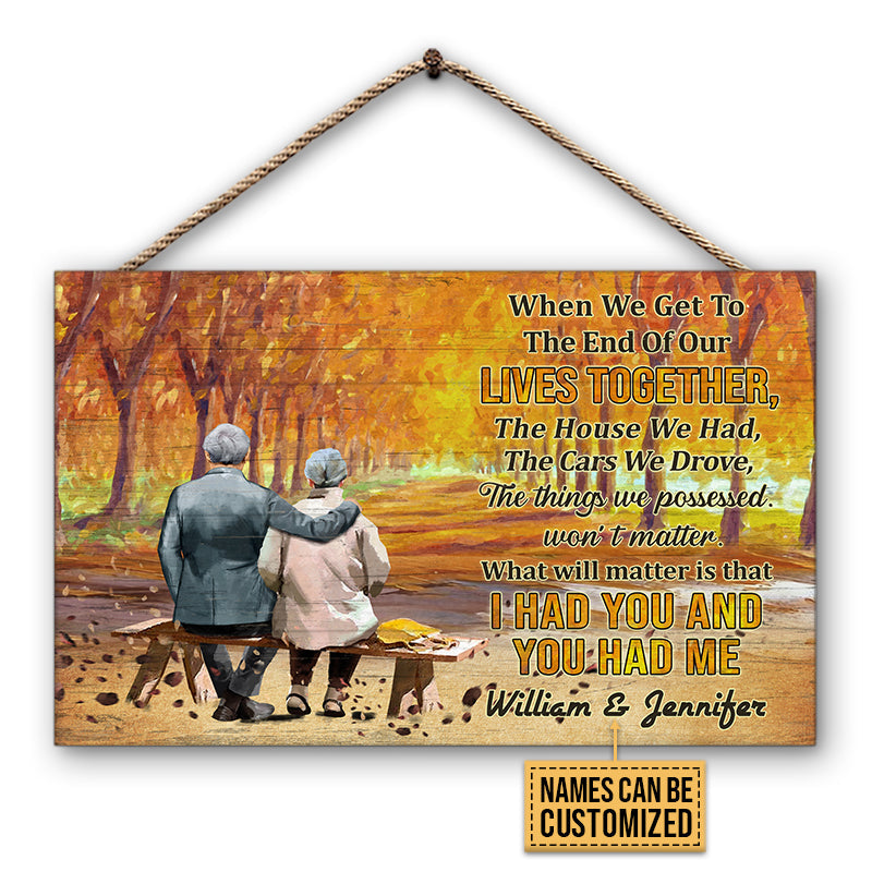 Autumn Family Old Couple You Had Me Custom Wood Rectangle Sign, Couple Gift, Family Gift, Husband & Wife, Anniversary