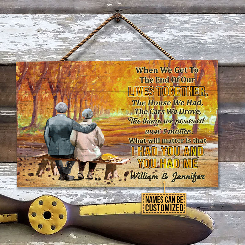 Autumn Family Old Couple You Had Me Custom Wood Rectangle Sign, Couple Gift, Family Gift, Husband & Wife, Anniversary