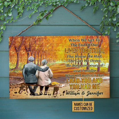 Autumn Family Old Couple You Had Me Custom Wood Rectangle Sign, Couple Gift, Family Gift, Husband & Wife, Anniversary