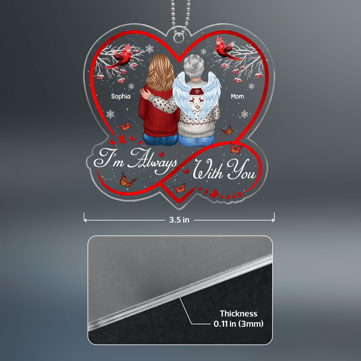 Berry Tree Infinity Heart Cardinals I Am Always With You Christmas Family Memorial Remembrance Gift Personalized Acrylic Ornament