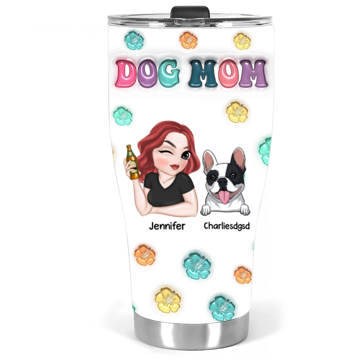 Dog Mom Summer - Personalized Custom 3D Inflated Effect Tumbler