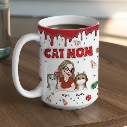 Cat Mom Christmas Cake - Personalized Custom 3D Inflated Effect Mug