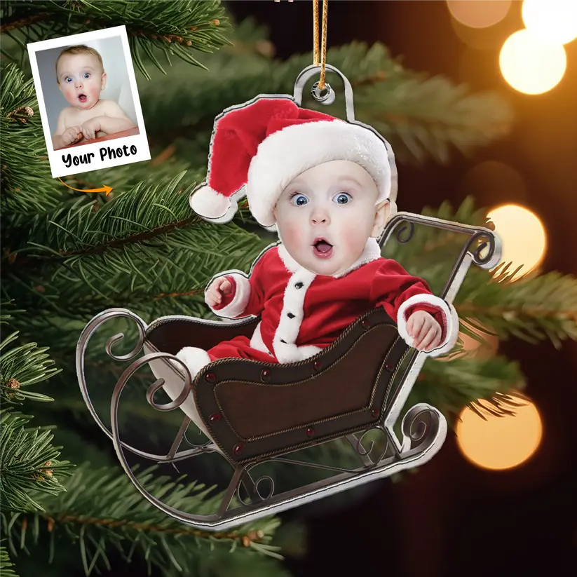 Adorable Newborn Baby - Personalized Babys Photo First Christmas Ornament ornament The Next Custom Gift