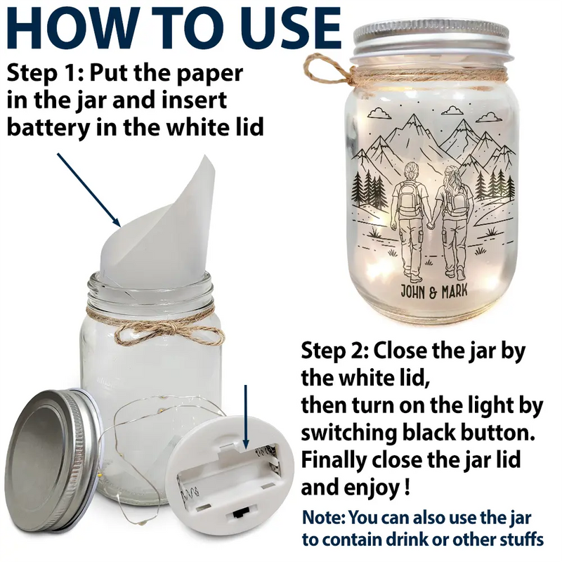 Adventure Partners For Life - Personalized Mason Jar Light