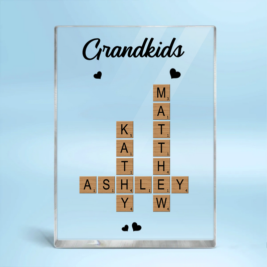 Grandkids Crossword Puzzle Art Personalized Acrylic Block Plaque, Gift For Grandma, Gift For Mom