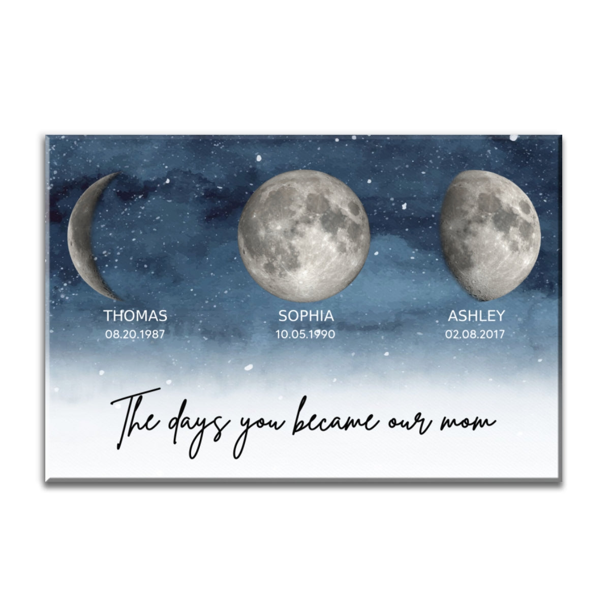 Starry Night Custom Birth Moon Phase The Day You Became Our Mom Personalized Canvas Print, Mother's Day Gift