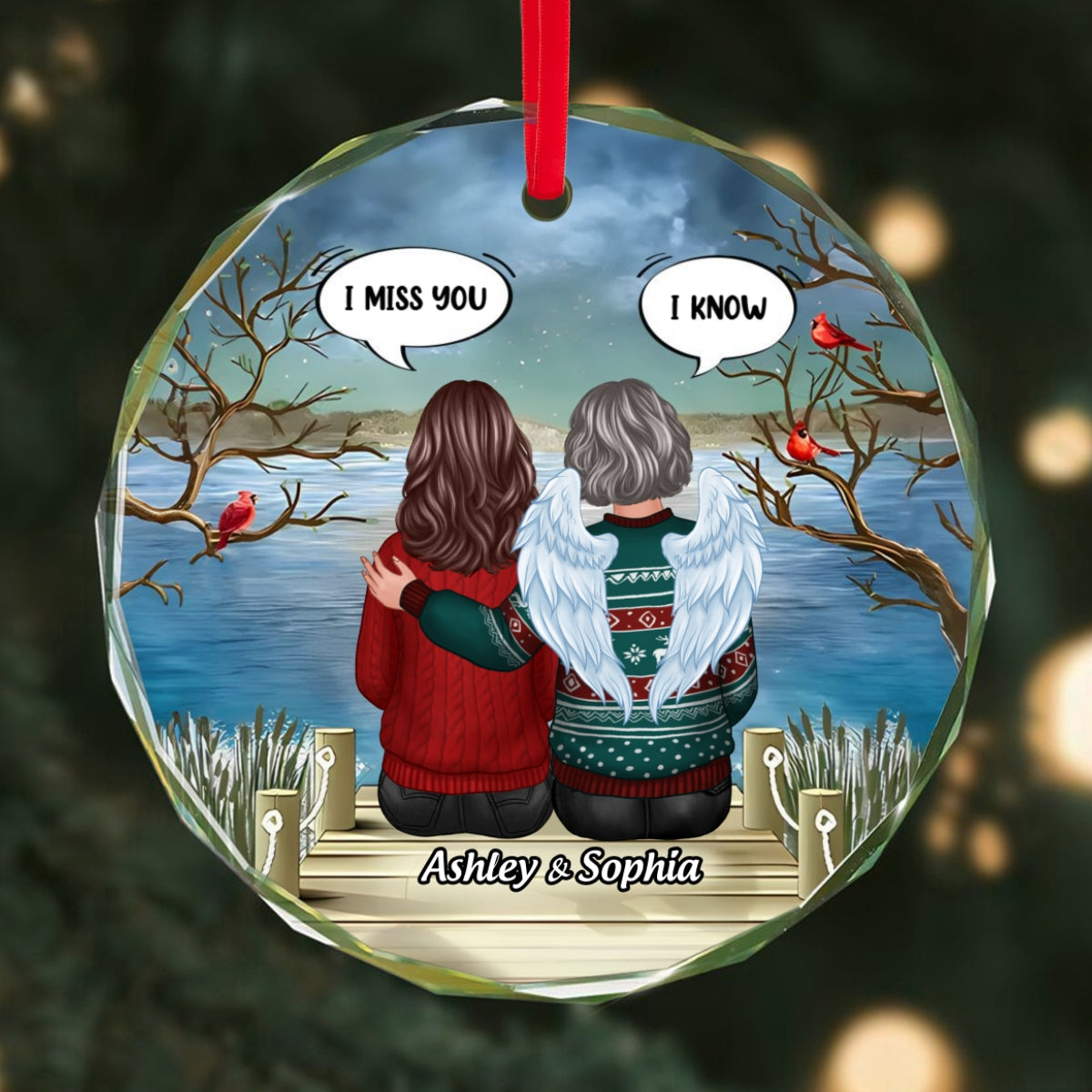 Memorial I Miss You Back View Personalized Glass Ornament, Memorial Gift, Remembrance Gift