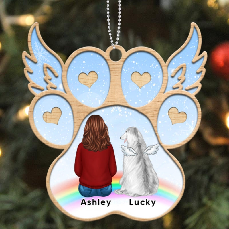 Forever In My Heart Paw Wings Dog Memorial Personalized Wooden Ornament