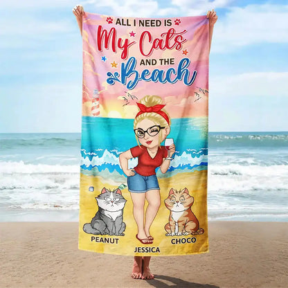 All I Need Is My Cats And The Beach - Personalized Beach Towel Beach Towel The Next Custom Gift