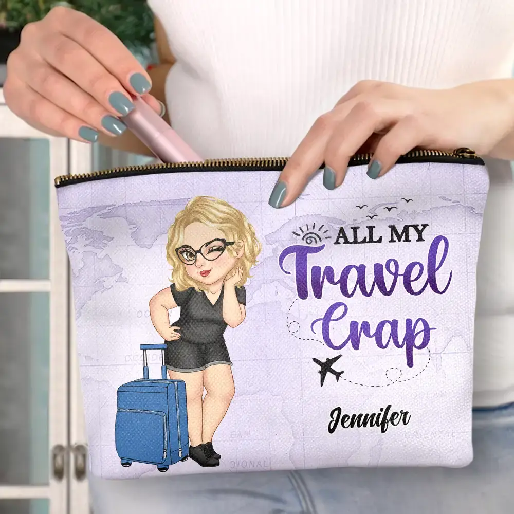 All My Travel Crap Cartoon Woman - Personalized Cosmetic Bag Cosmetic Bag The Next Custom Gift