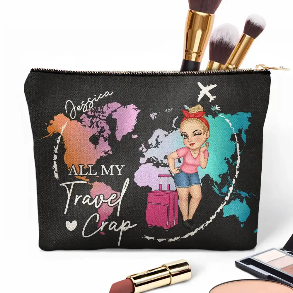 All My Travel Crap World Map - Personalized Cosmetic Bag Cosmetic Bag The Next Custom Gift