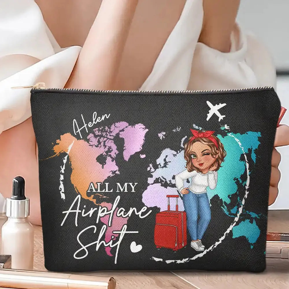 All My Travel Crap World Map - Personalized Cosmetic Bag Cosmetic Bag The Next Custom Gift