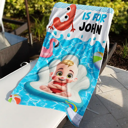 Alphabet Kid Baby On Swimming Pool Float - Personalized Beach Towel