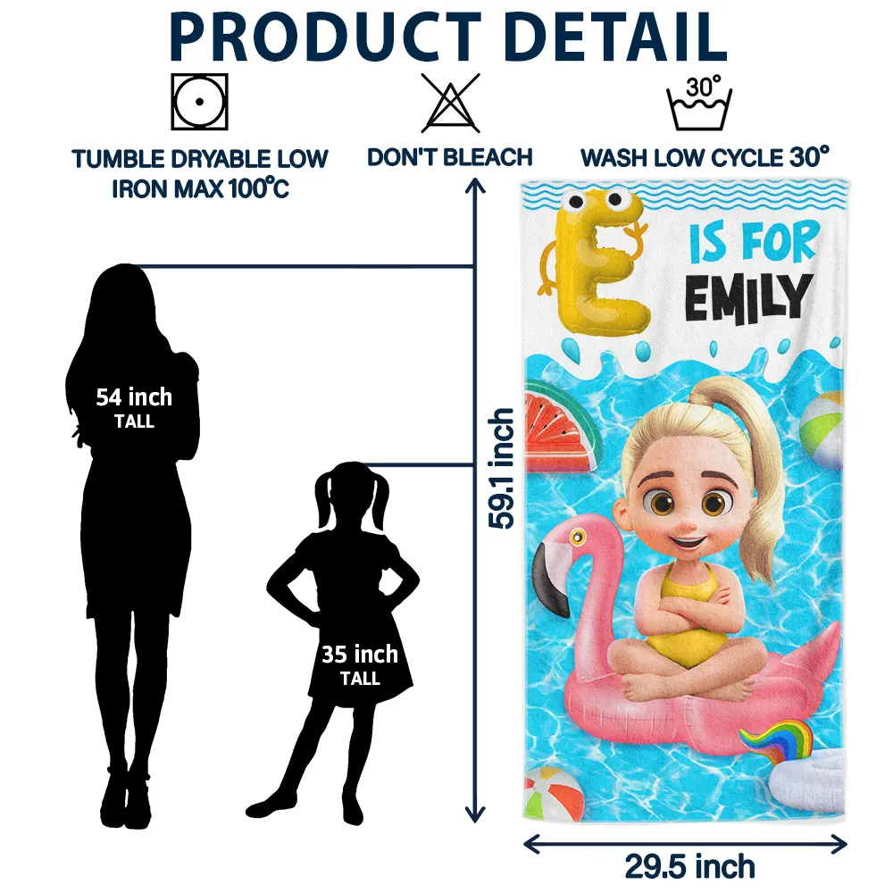 Alphabet Kid Baby On Swimming Pool Float - Personalized Beach Towel