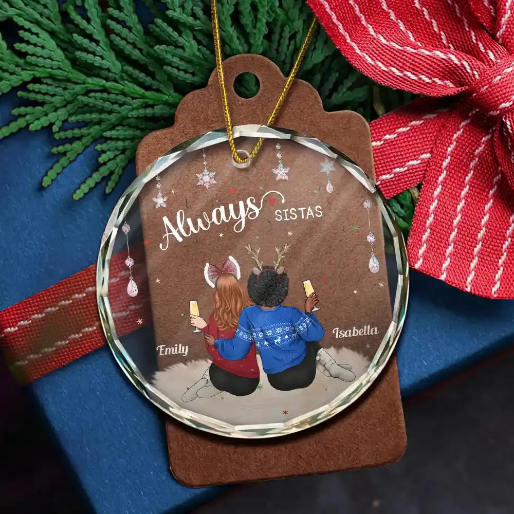 Always Besties - Personalized Circle Glass Ornament ornament The Next Custom Gift