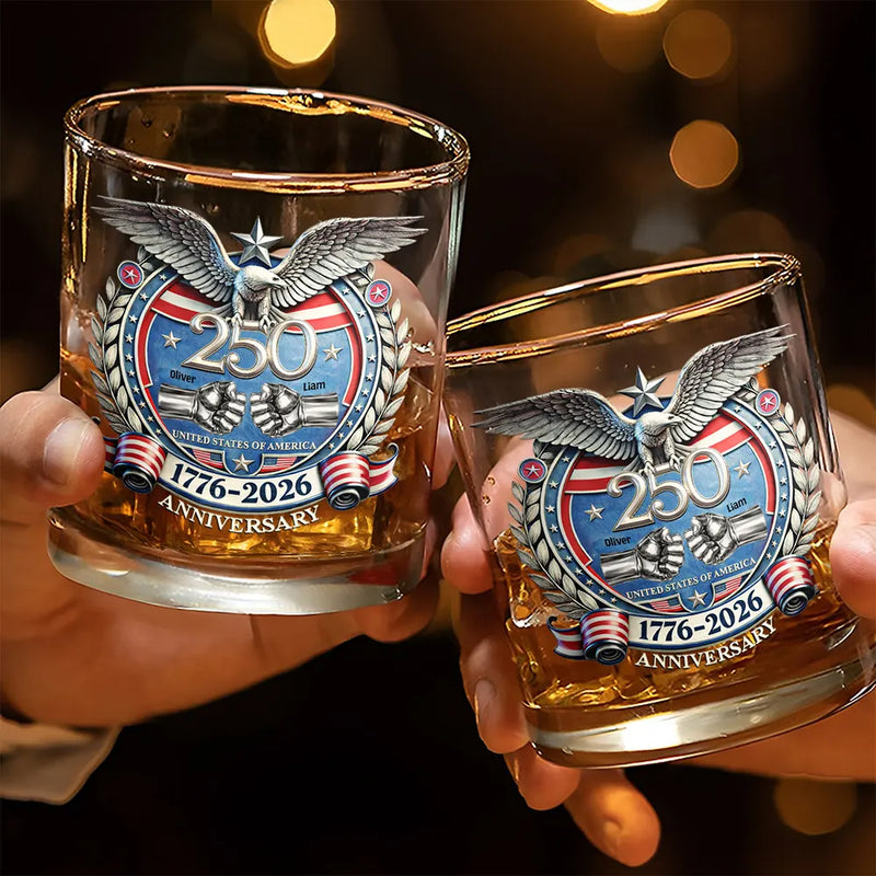America 250 Anniversary Brother Hand Punch - Personalized Whiskey Glass