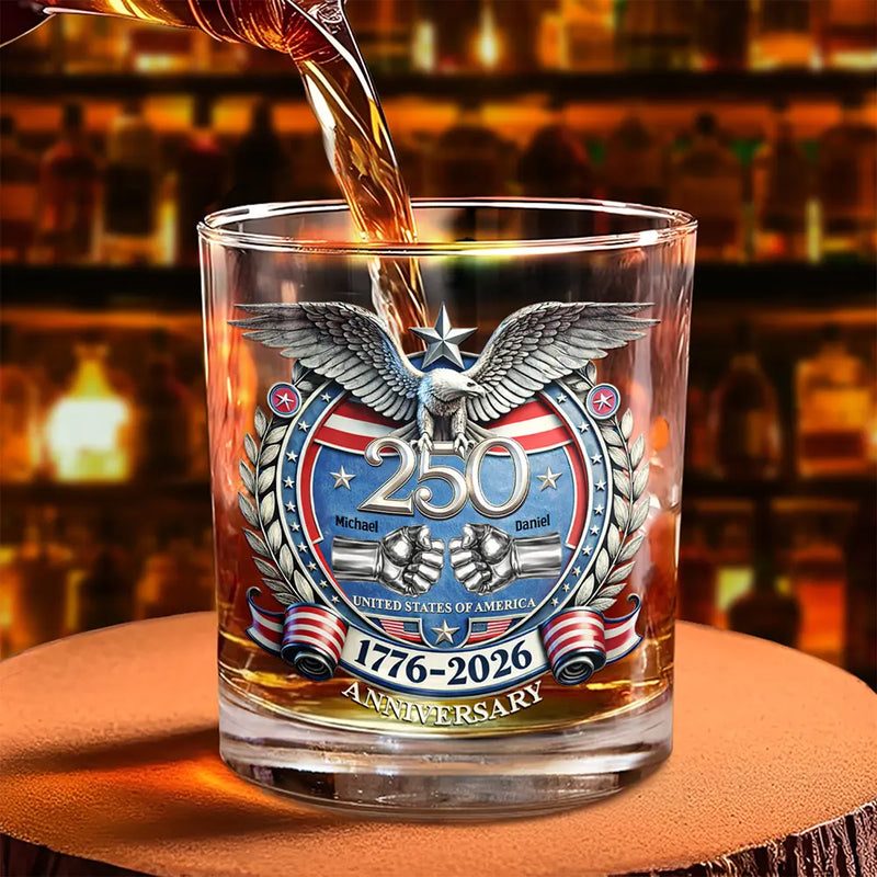 America 250 Anniversary Brother Hand Punch - Personalized Whiskey Glass