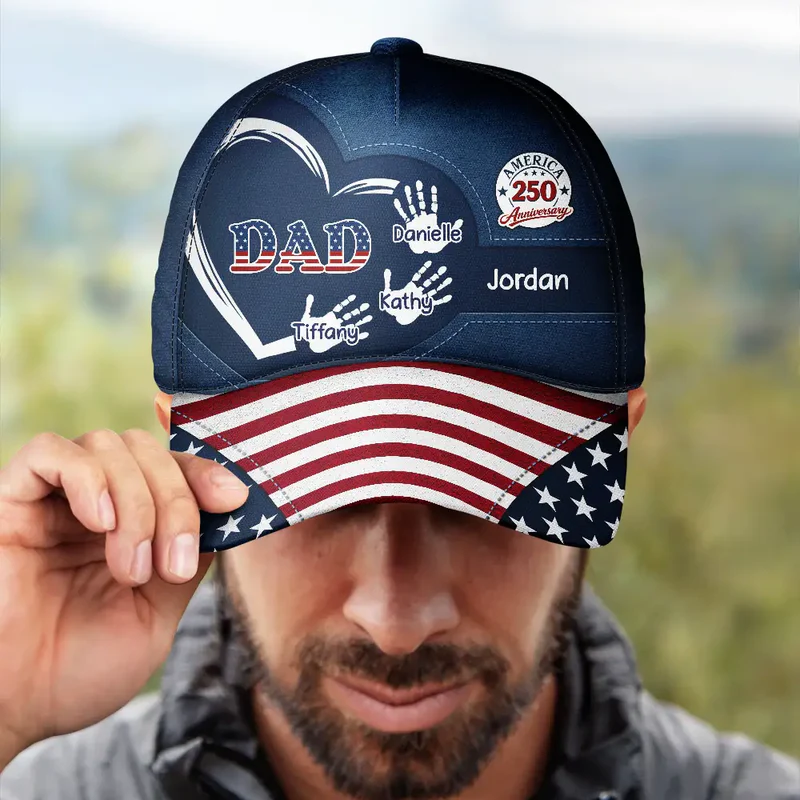America 250 Anniversary Grandpa Dad Kids Handprints - Personalized Classic Cap