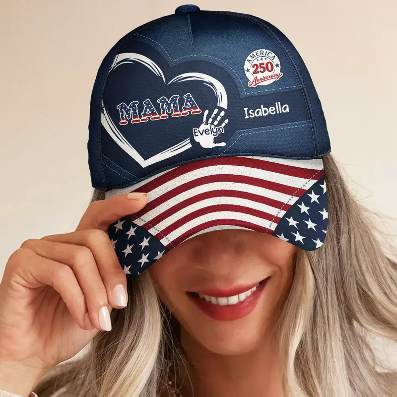 America 250 Anniversary Grandpa Dad Kids Handprints - Personalized Classic Cap