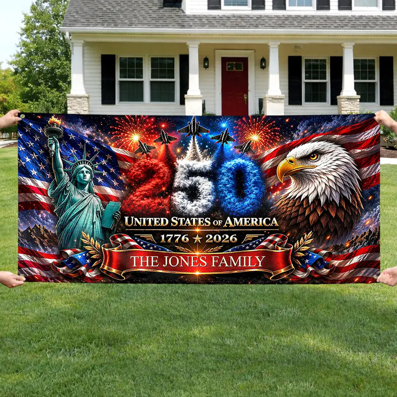America 250th Anniversary Family Name - Personalized Horizontal Banner
