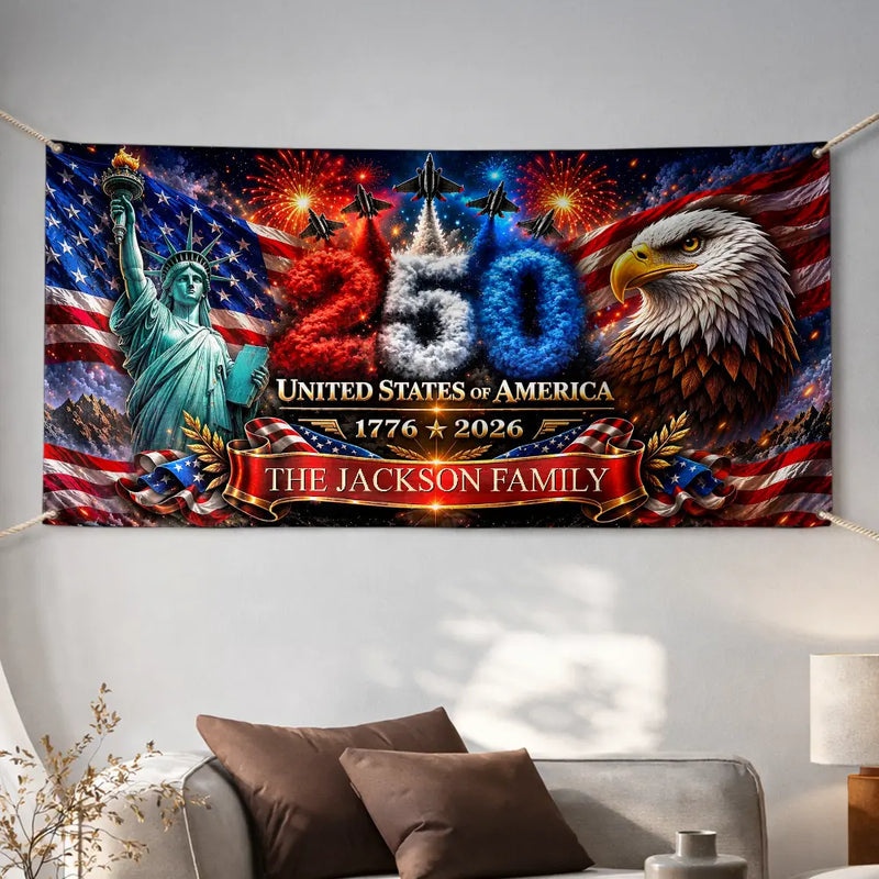 America 250th Anniversary Family Name - Personalized Horizontal Banner