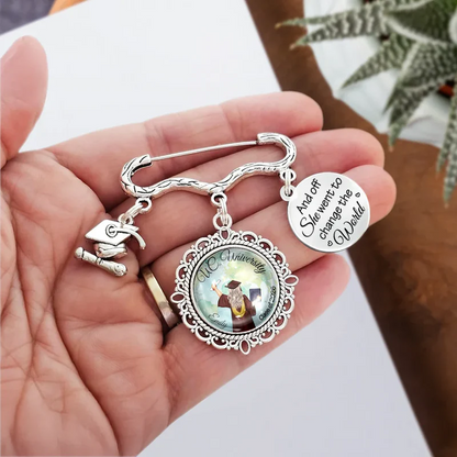 And Off She Went To Change The World - Personalized Graduation Tassel Pin