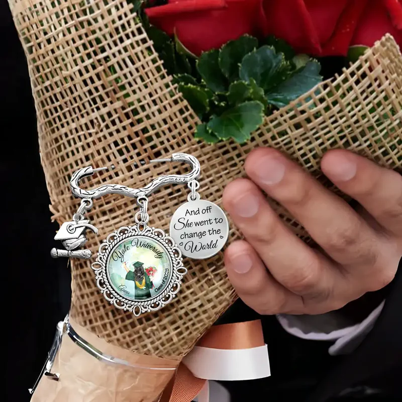 And Off She Went To Change The World - Personalized Graduation Tassel Pin