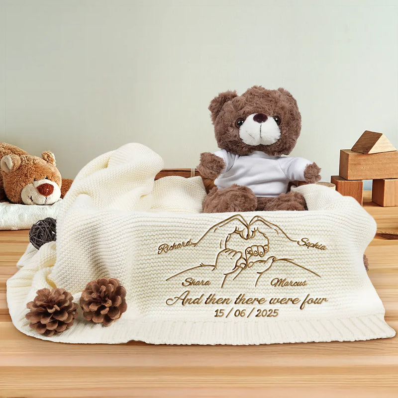 And Then There Were Four New Baby - Personalized Embroidered Knitted Baby Blanket