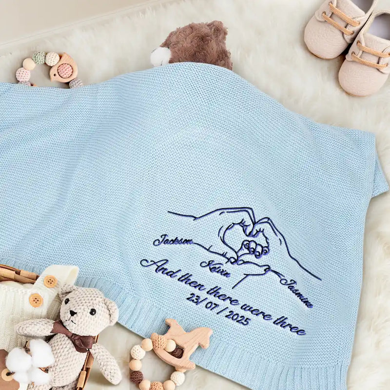And Then There Were Four New Baby - Personalized Embroidered Knitted Baby Blanket