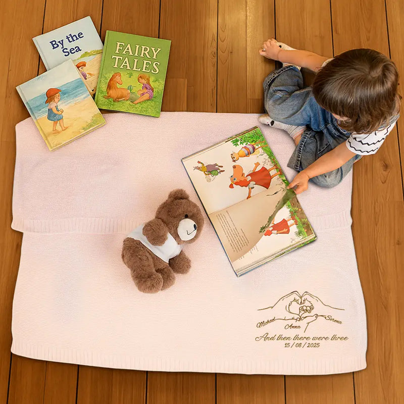And Then There Were Four New Baby - Personalized Embroidered Knitted Baby Blanket