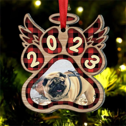 Angel Wings For Our Beloved Pets - Upload Pet Photo - Personalized Custom Paw Shaped Wood Christmas Ornament Ornament The Next Custom Gift