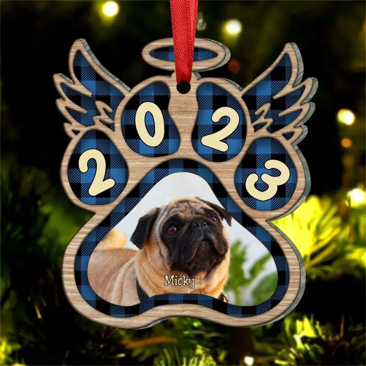 Angel Wings For Our Beloved Pets - Upload Pet Photo - Personalized Custom Paw Shaped Wood Christmas Ornament Ornament The Next Custom Gift