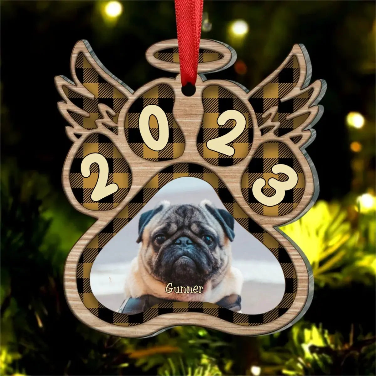 Angel Wings For Our Beloved Pets - Upload Pet Photo - Personalized Custom Paw Shaped Wood Christmas Ornament Ornament The Next Custom Gift