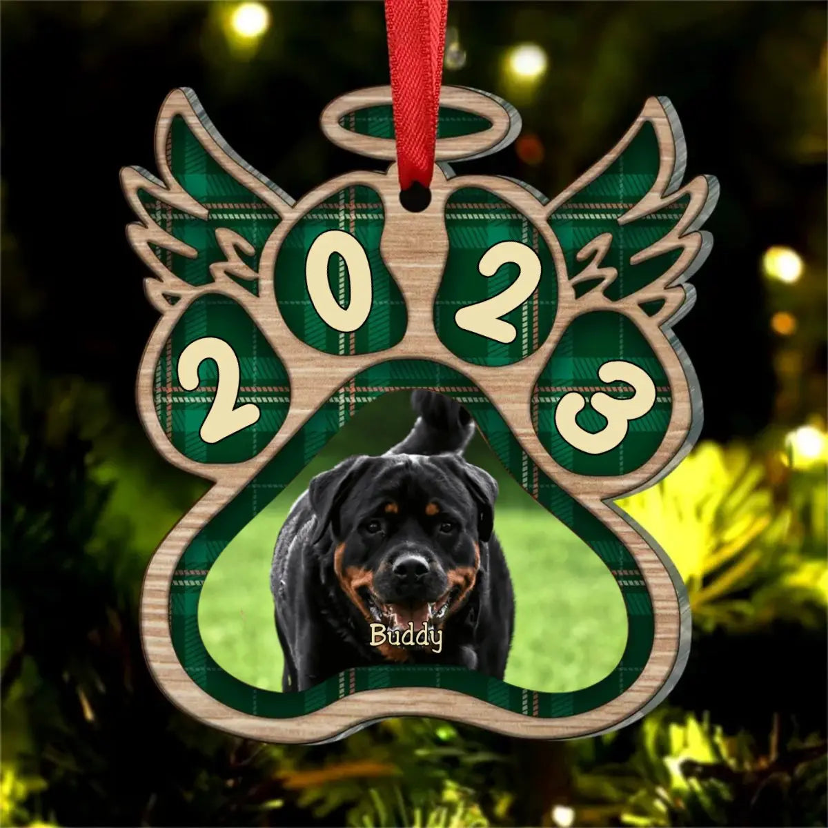 Angel Wings For Our Beloved Pets - Upload Pet Photo - Personalized Custom Paw Shaped Wood Christmas Ornament Ornament The Next Custom Gift