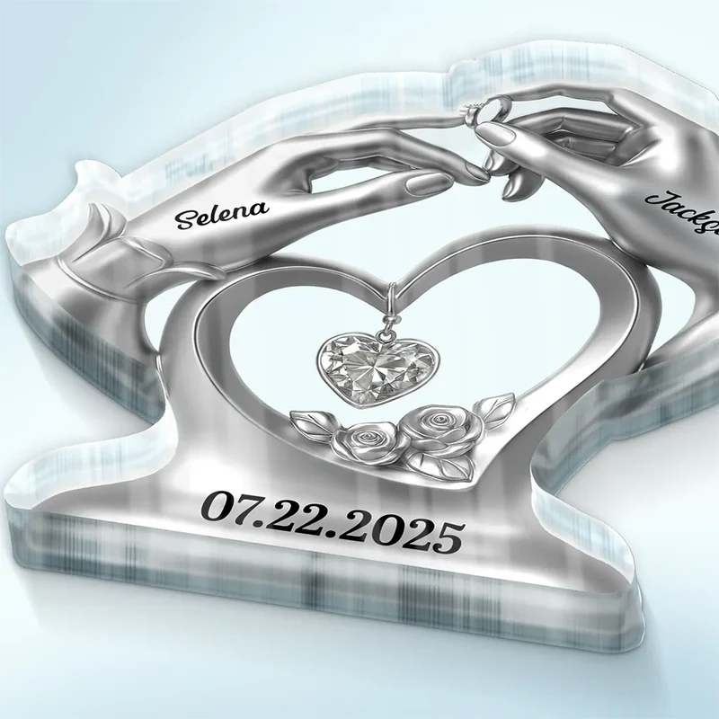 Anniversary Wedding Gifts For Couples - 3D Inflated Effect Printed, Personalized Custom Shaped Acrylic Plaque