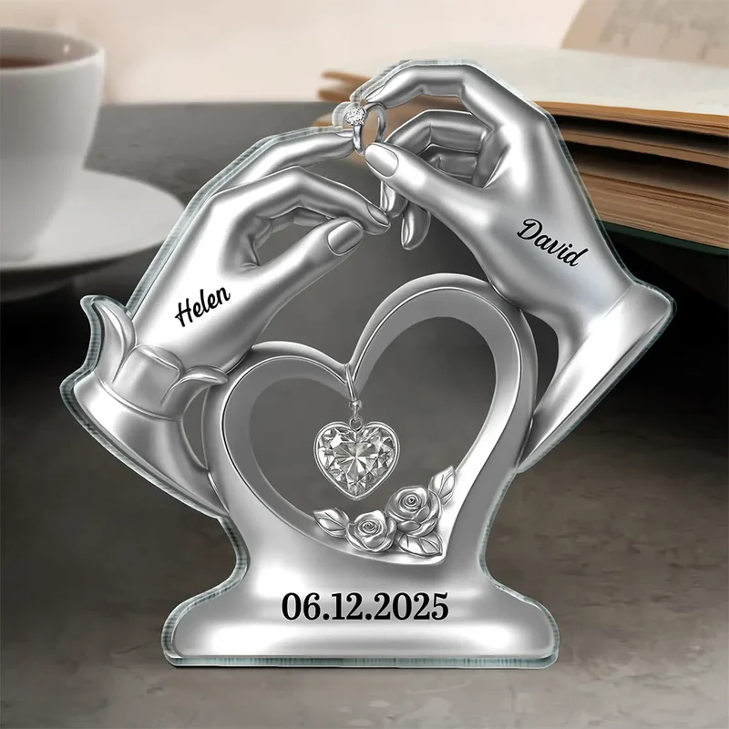Anniversary Wedding Gifts For Couples - 3D Inflated Effect Printed, Personalized Custom Shaped Acrylic Plaque