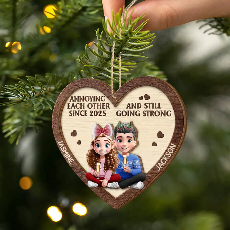 Annoying Each Other 3D Effect Couple - Personalized Wooden Ornament