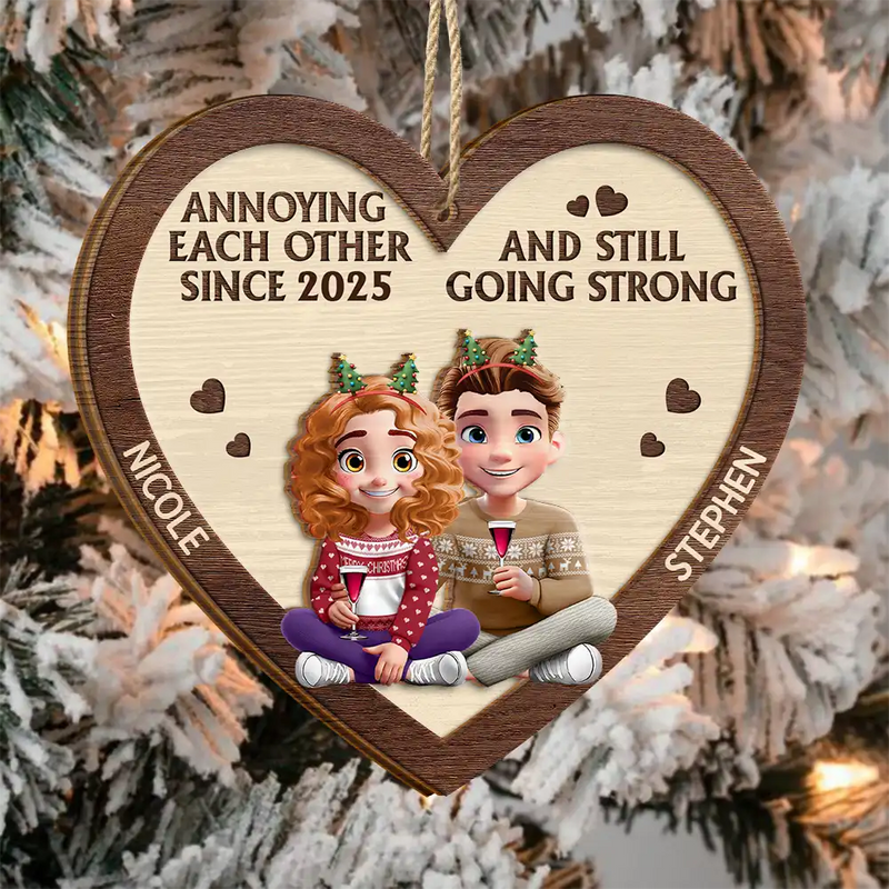 Annoying Each Other 3D Effect Couple - Personalized Wooden Ornament