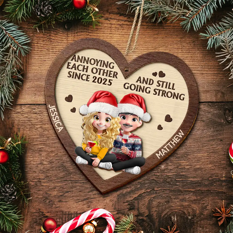 Annoying Each Other 3D Effect Couple - Personalized Wooden Ornament